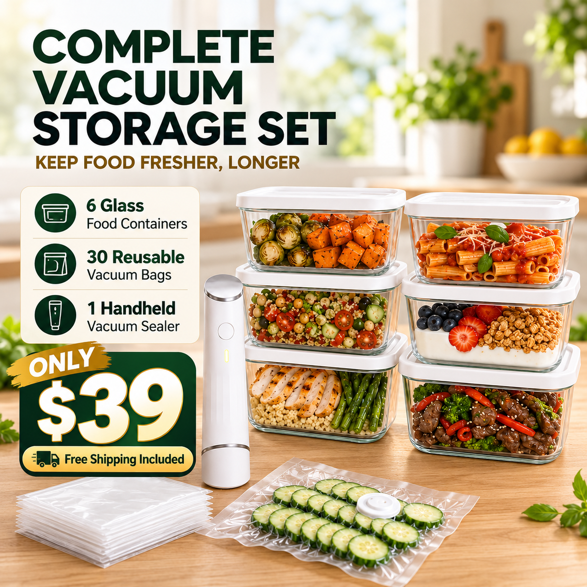 Fresvak™ Portable Vacuum Food Sealer Bundle | Keeps Food Fresh 5x Longer